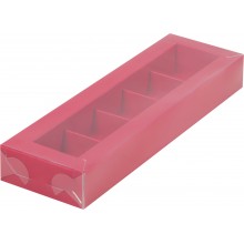Коробка для конфет на  5шт красная с прозрачной крышкой
